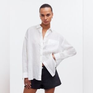Madewell Oversized Ramie Button Down Shirt — 100% Ramie, Semi-Sheer, Relaxed